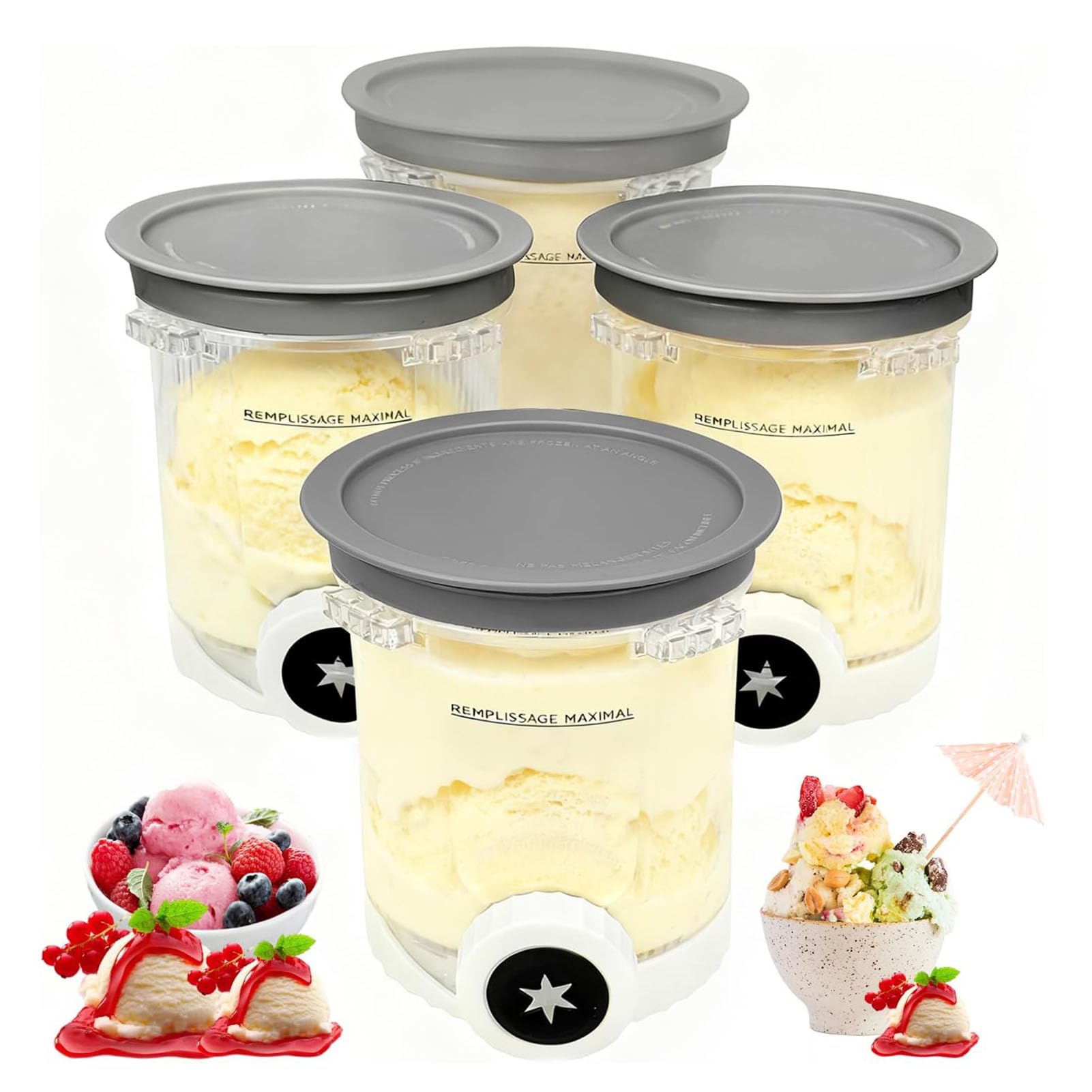 Creami Pint Containers Replacement for Ninja Swirl Ice Cream & Soft Serve Makers, Dishwasher Safe Ninja Creami Accessories 16 oz Containers for Ninja Swirl NC700UK (4pcs grey)