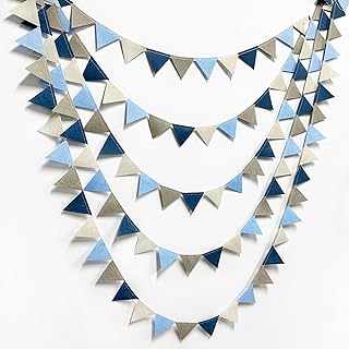 Dusty Blue Party Decoration Gray Blue Felt Hanging Triangle Mini Bunting Pennant Banner Flag for Baby Shower Birthday Wedding Nautical Ahoy Achor Bridal Shower Engagement Party Classroom Nursery Decor