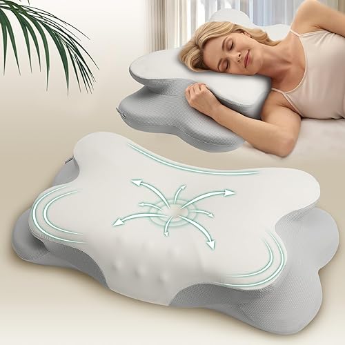 Feagar Almohada cervical para el cuello, almohada de espuma viscoelástica de contorno suave para aliviar el dolor de cuello y hombros, diseño