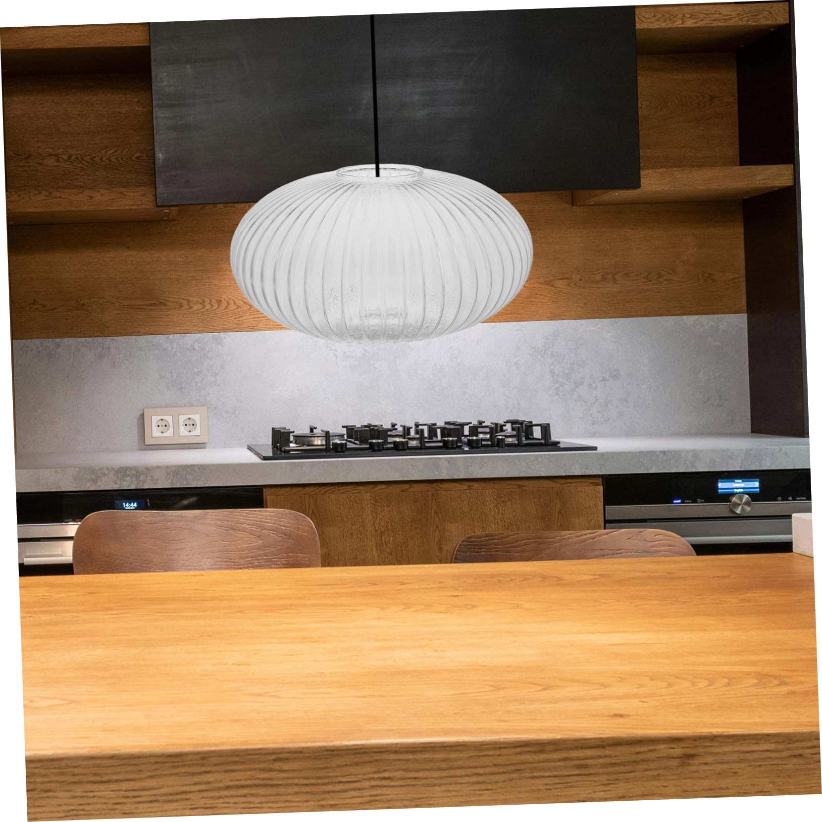 BESTYASH Pantalla de Lámpara Colgante Globo Redondo 300x170 Mm Vidrio Rayado Transparente Cubierta Iluminación Vidrio Resistente para Lámpara de Cristal Uso Interior Hogar Reemplazo