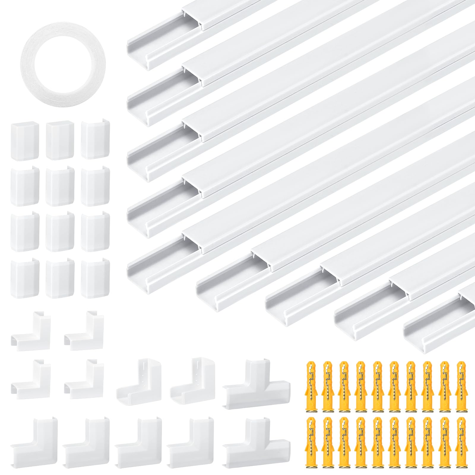 10 Pezzi Canalina per Cavi Autoadesiva, Canalina Passacavi Adesiva, Verniciabile, 400mm*15mm*10mm, Canalina per Cavi Tv, Copertura Per Cavi per Computer A Casa O In Ufficio