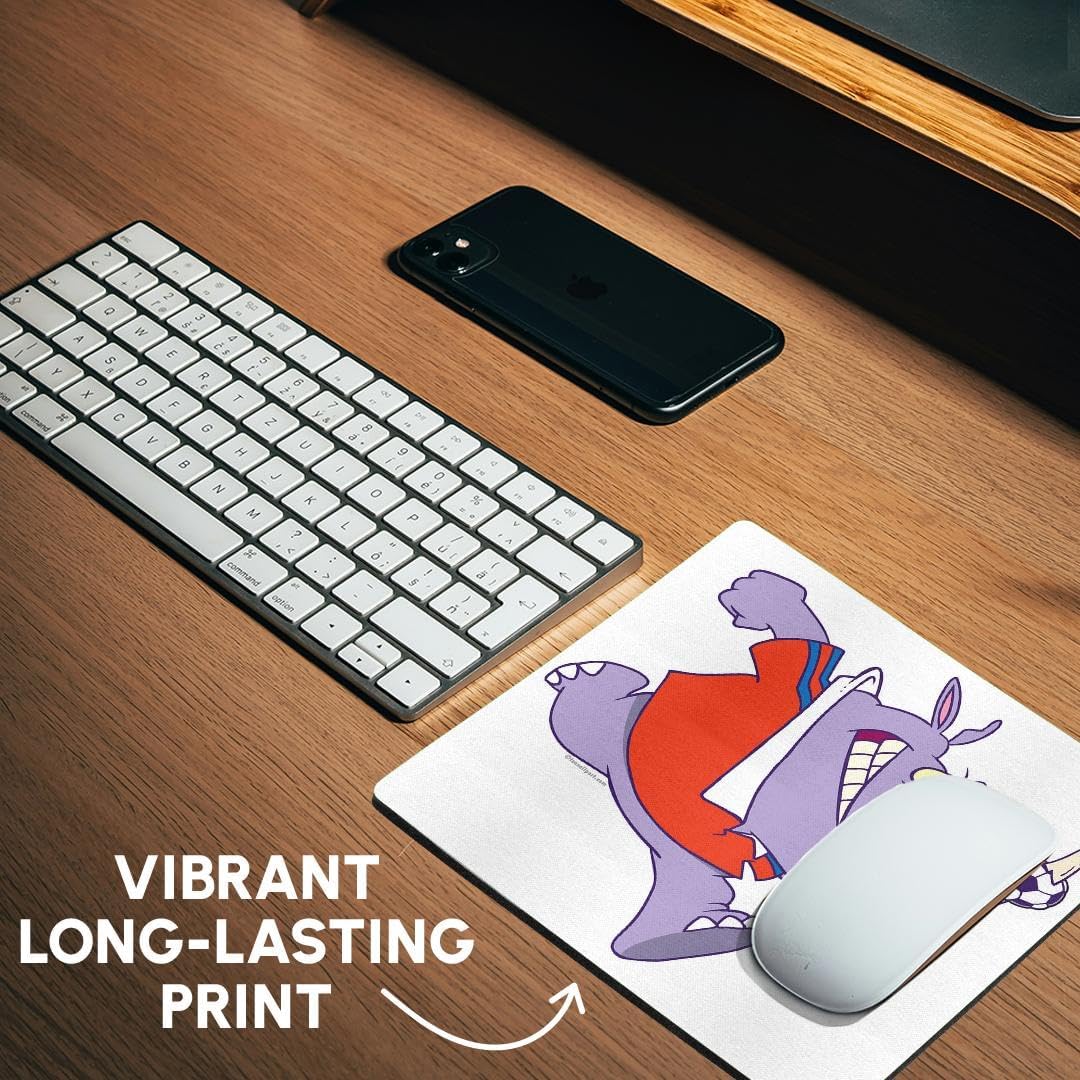 3dRose LLC 8 x 8 x 0.25 Inches Mouse Pad, Silly Soccer Rhino Sports Cartoon (mp_104384_1)
