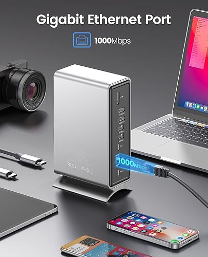 Miniatura 7 de ORICO Estación de acoplamiento de triple monitor USB-C para MacBook Pro M1M2Windows con entrega de energía de 100 W, base USB C 15 en 1 para laptop