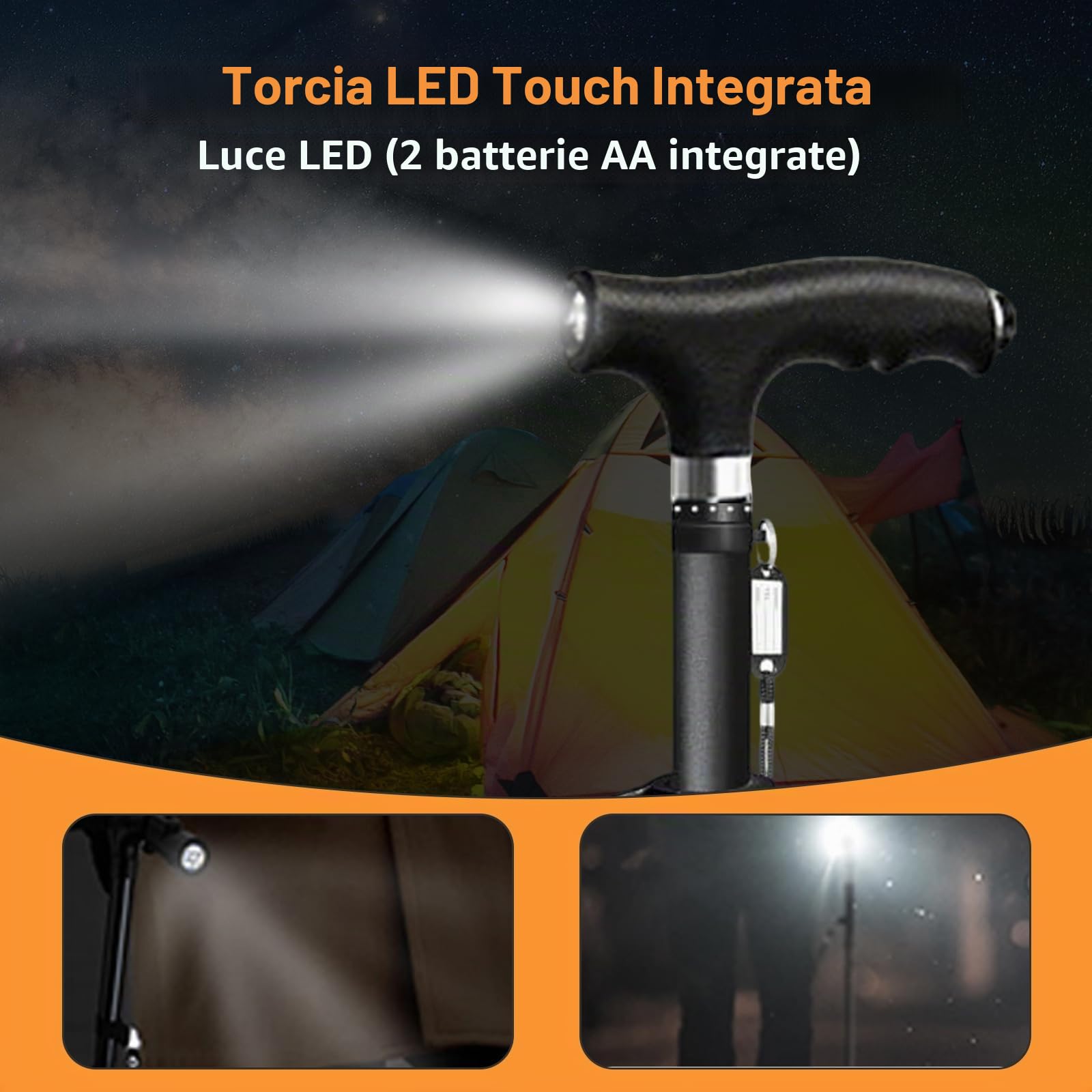 Bastone Passeggio Pieghevole Regolabile 82-92cm Luce LED Supporto 250kg Portata 5 Altezze Impugnatura Antiscivolo Anziani