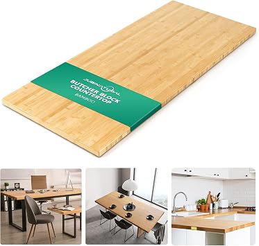 5FT Butcher Block Countertop, 60" x 25" Bamboo Kitchen Island Countertop, 1.2" Thick Pre-Sanded Bamboo Slab, Unfinished DIY Table Top for Workbench, Desk, Laundry Room and Custom Furniture Projects