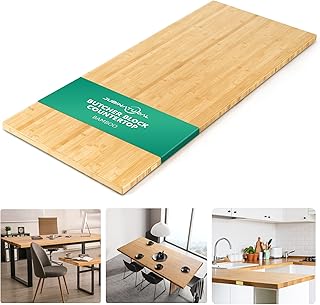 60"x25" Butcher Block Countertop, 5ft DIY Bamboo Countertop, 1.2'' Thick Wood Table Top, Used as Cutting Board, Office Desk Top, Living and Dining Room Table, Washer Dryer Countertop, Kitchen Island