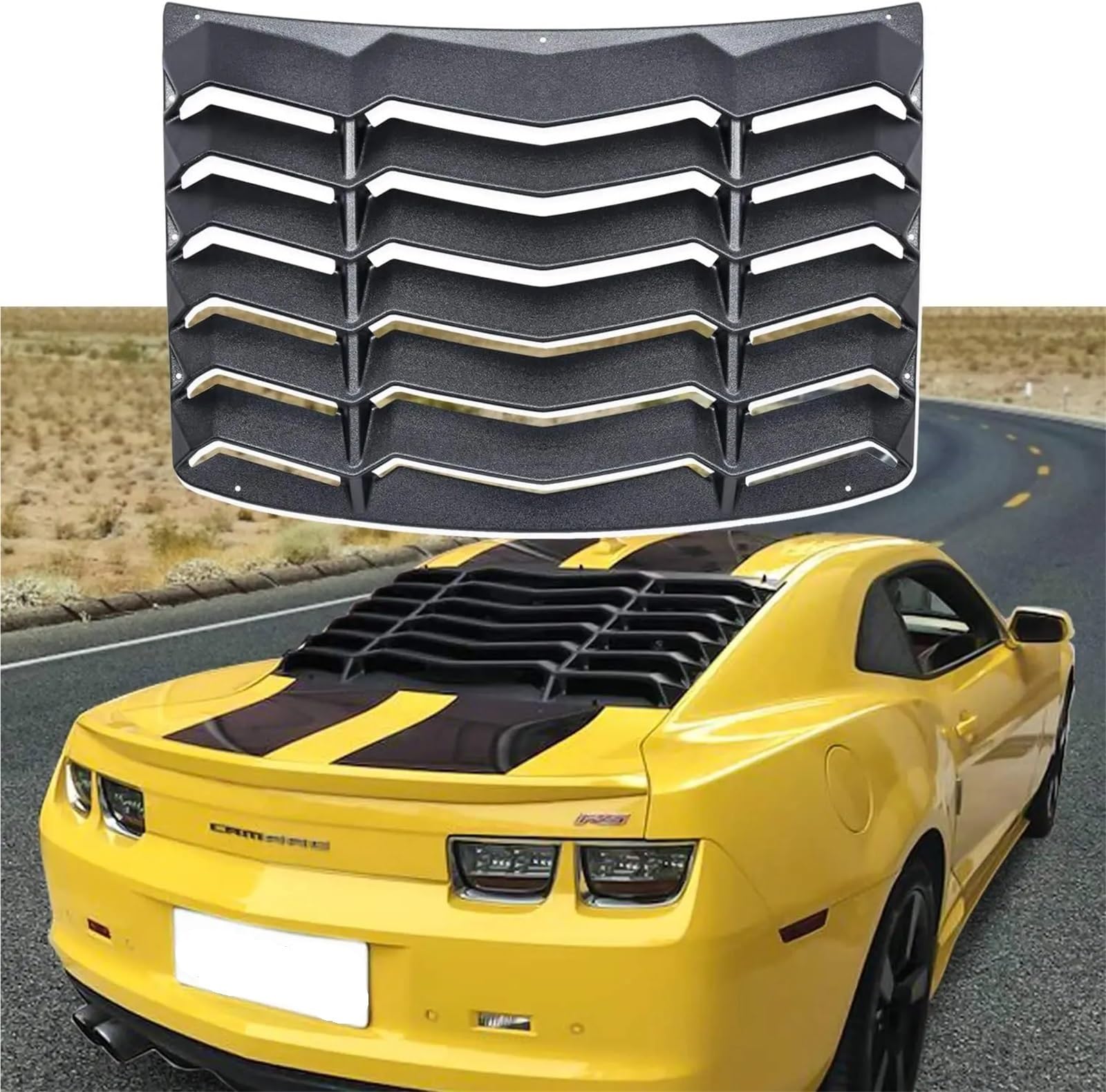 ABS Rear Window Winds-hiled Louver Sun Shade Cover Matte Black in GT Lambo Style Compatible for Chevy Chevrolet Camaro 2010-2015