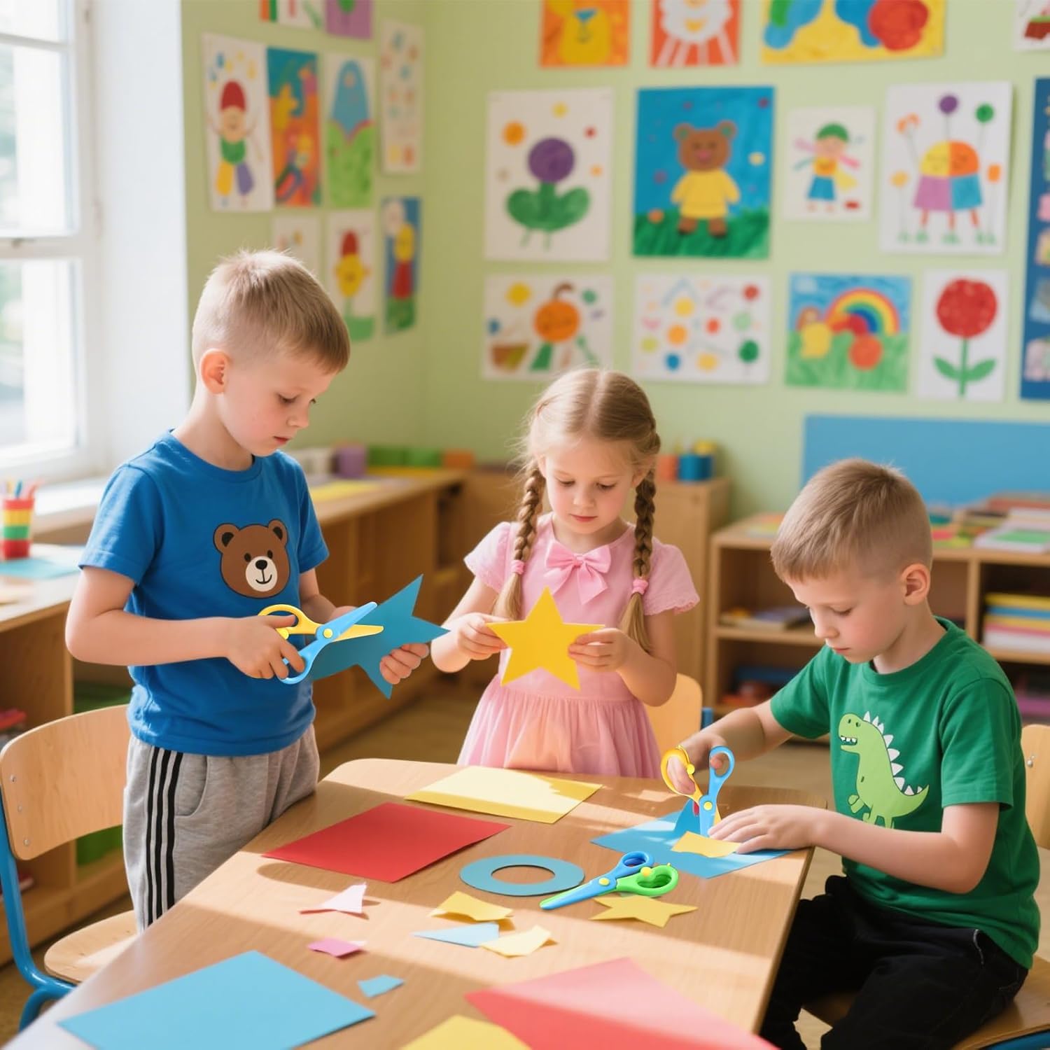 18PCS Tijeras Manualidades para Niños, Tijeras Entrenamiento Preescolar, DiseñO de Arte DIY, Diseño Antipellizcos, Desarrollo de la Coordinación Ojo-Mano
