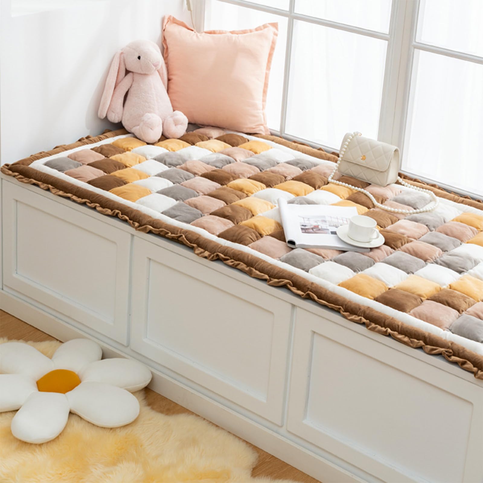 Lustige Fuzzy Bunt Kariert Quadrat Haustier Matte Bett Couch Abdeckung, Abdeckung Garten Chic Baumwolle Boden Möbel Schutzhülle Decken, Geliebt Von Haustier Kinder(Size:60X180CM,Color:C)