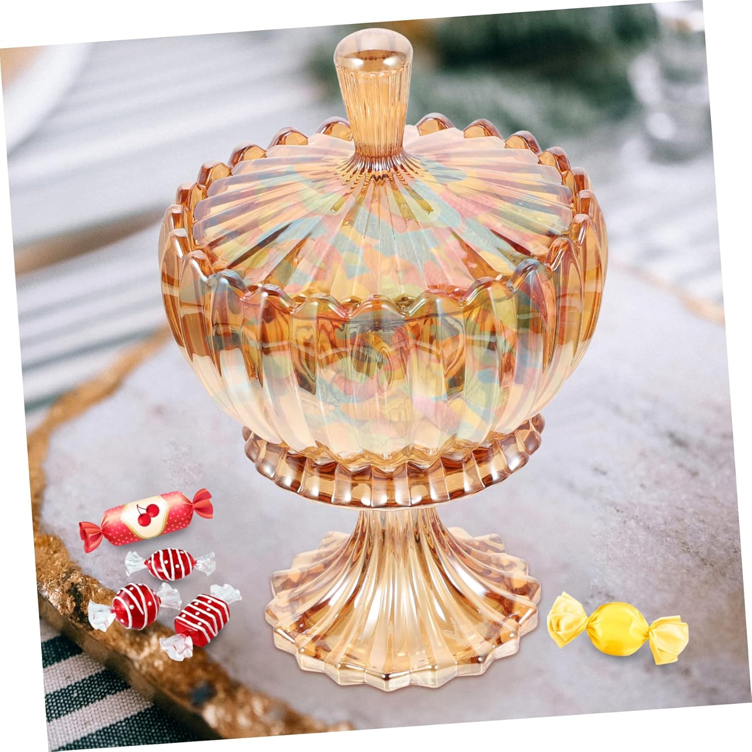 Zerodeko Glass Jewelry Storage Jar with Lid Embossed Design for Home Decor for Candy Accessory Organization Practical Decorative Container