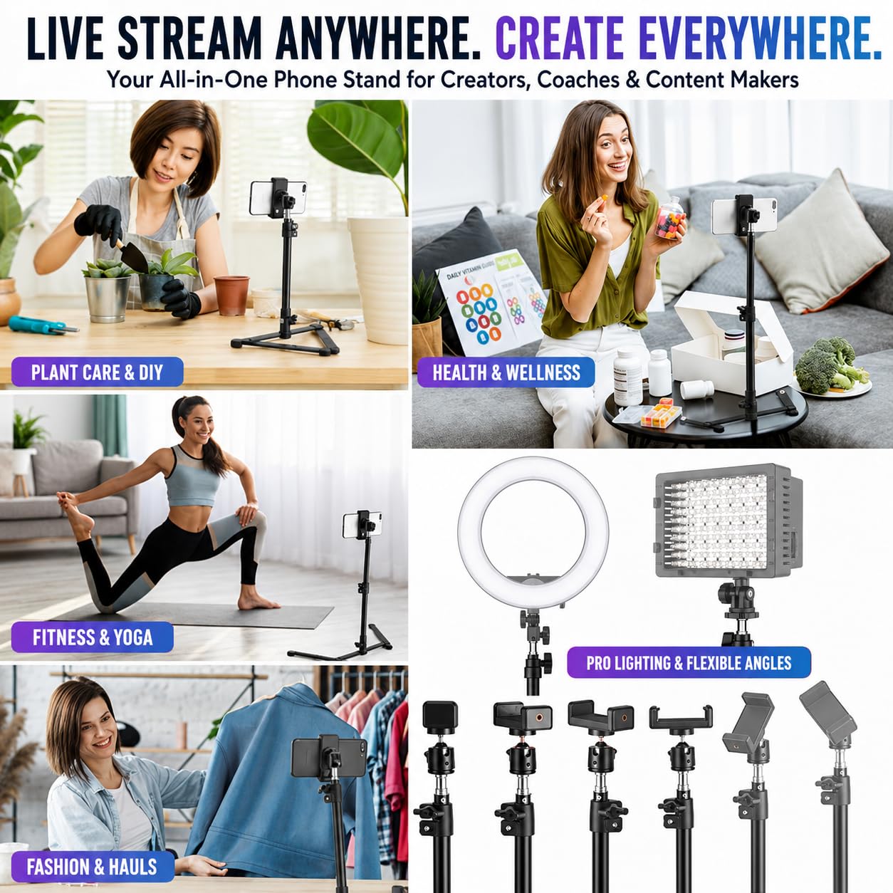 BROLAVIYA Overhead Video Mobile Metal Desktop Stand with 1/4" Male Adaptor for Camera,Gopro and Mobile Bracket for Online Teaching,Video,Desktop,Bedroom, Office 4