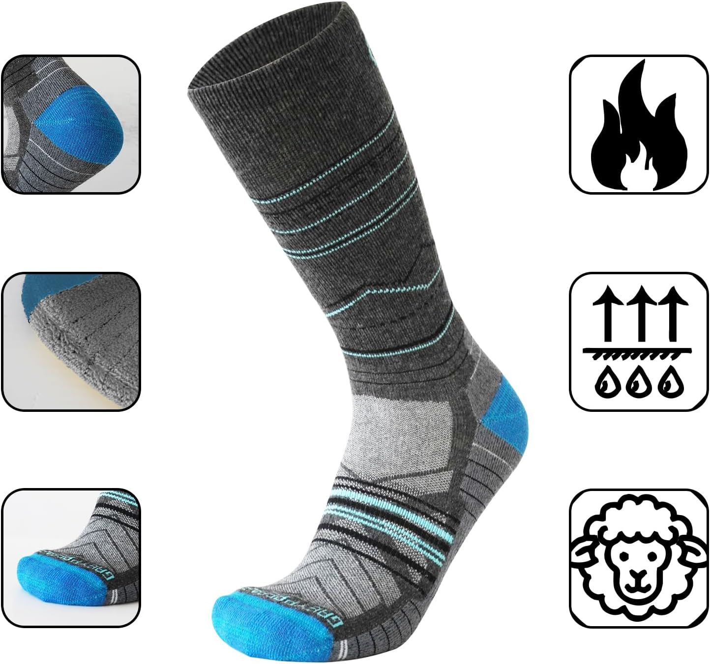 Merino wool hiking outdoor sports socks Warm winter socks For Men & Women 3 Pairs