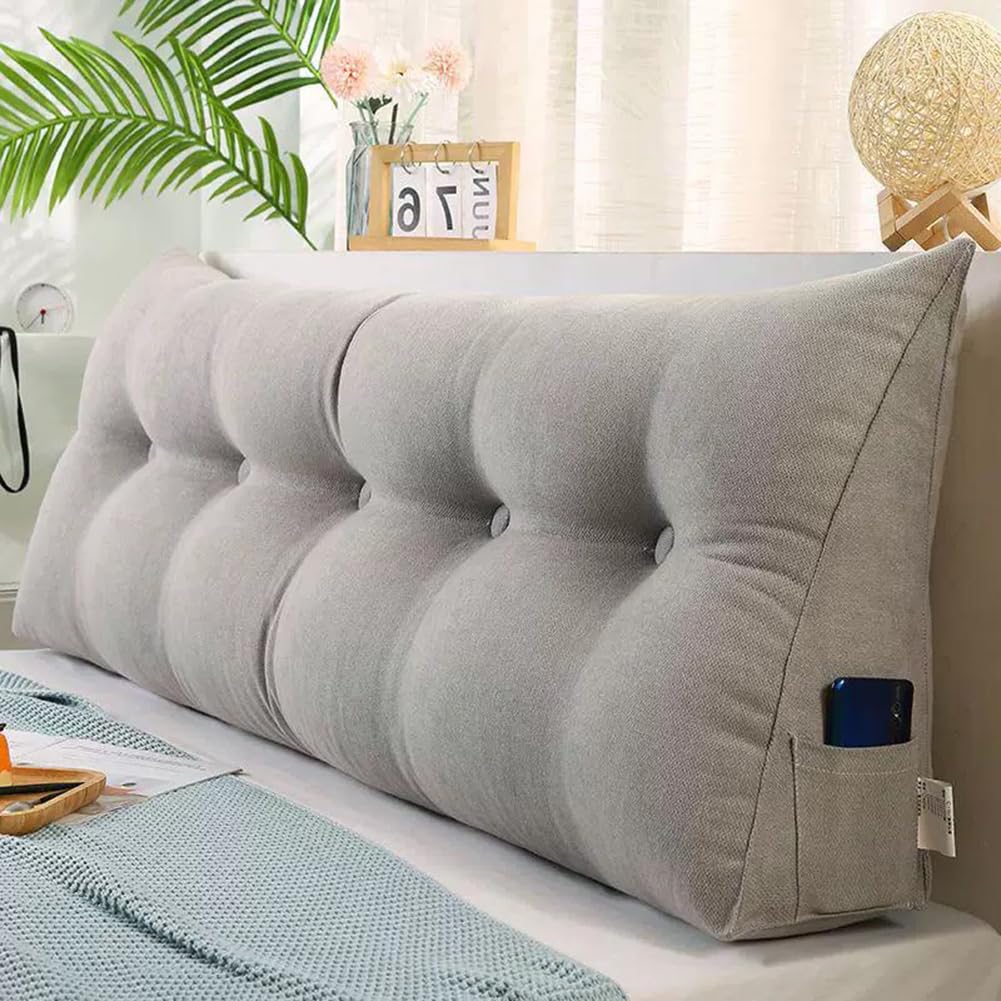 Cojín ortopédico de espuma viscoelástica triangular con forma de cuña para apoyo lumbar, almohada de respaldo para sofá cama, cabecero extraíble y almohada de lectura, cojín de posicionamiento gris