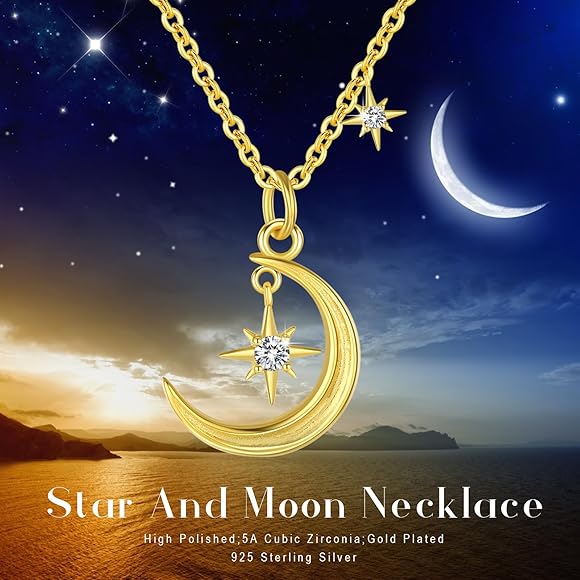 Amazon.co.jp: ゴールド 月と星 ネックレス 925スターリングシルバー 