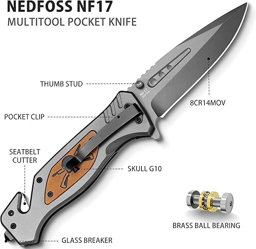 Miniatura 2 de NedFoss Cuchillos de bolsillo para hombres, cuchillo de bolsillo plegable recubierto negro, cuchillo de supervivencia de senderismo de pesca, con