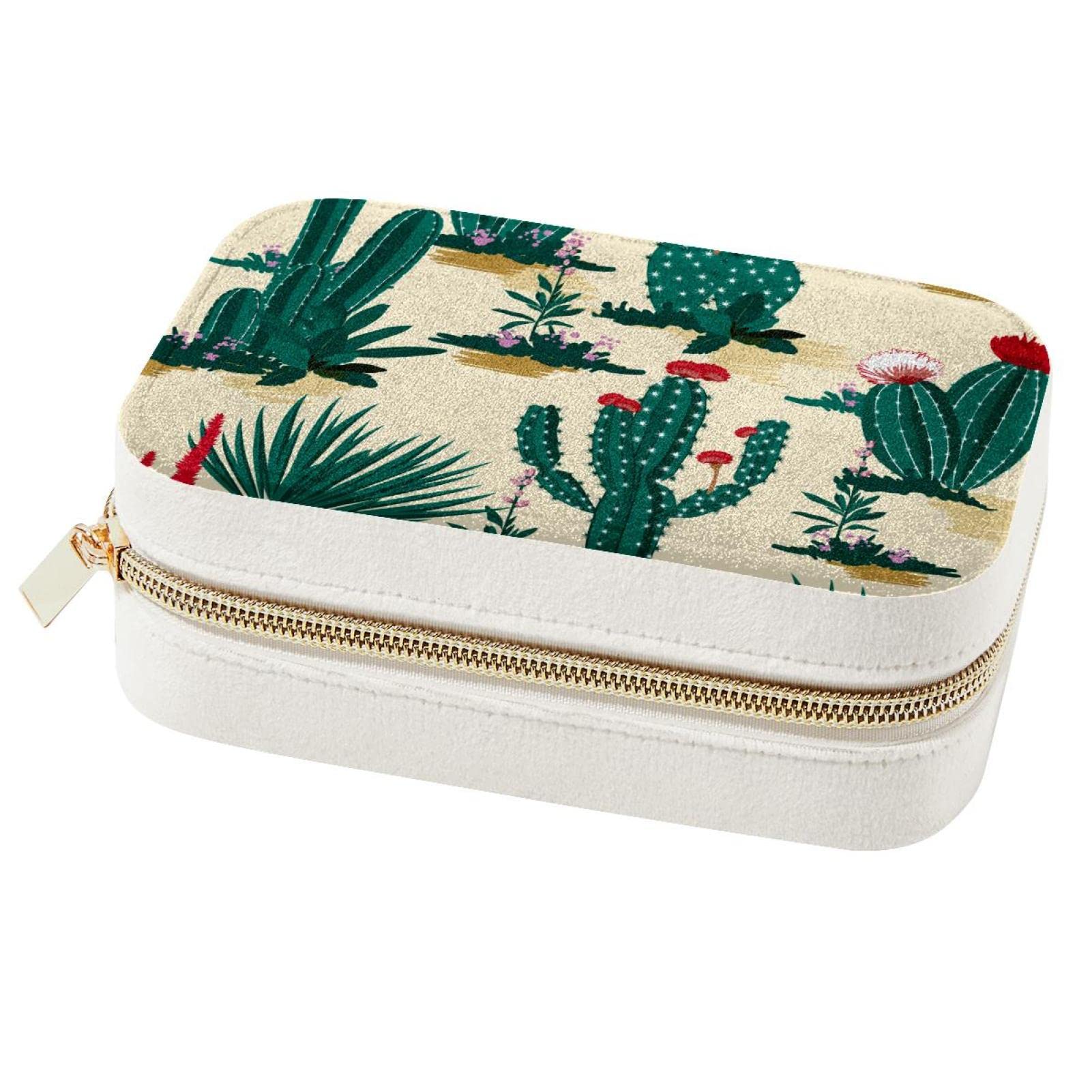 Boîte à bijoux de voyage haut de gamme au motif cactus raffiné
