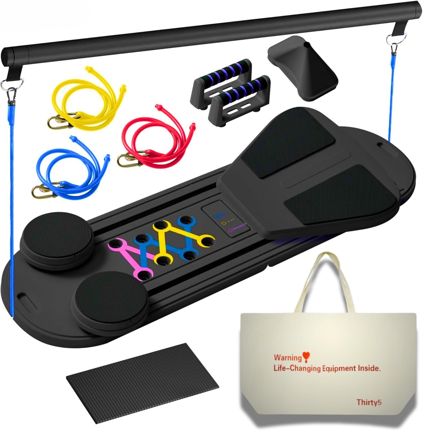 Pilates Reformer Board - Full Body Workout Set for Home Gym, Pilates Exercise Equipment & Ab Machine for Core Strength & Toning - Compact Home Fitness Gear for Women & Men