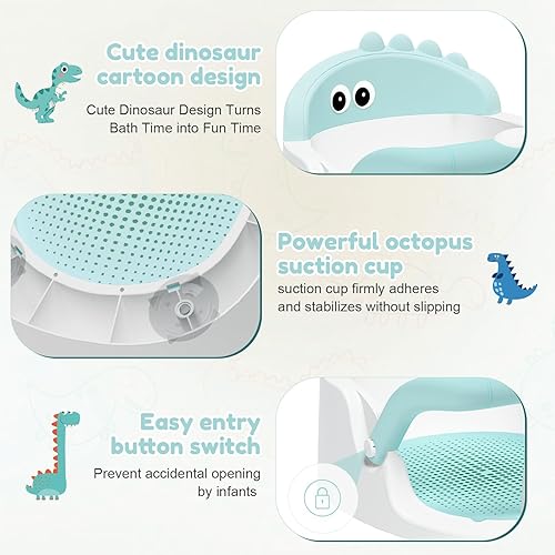 Miniatura 5 de Asiento de baño para bebés de 6 meses en adelante sentados, silla de baño antideslizante con ventosa, seguro y cómodo asiento de baño infantil Verde