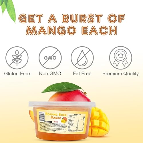 Vista 130 de Fanale Perlas de fresa y mango, veganas, sin OMG, sin gluten, sin grasa, perfectas para té de burbujas, batidos, helados, postres y bebidas, 2