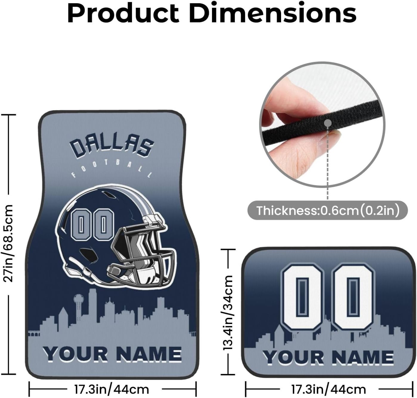 Custom Dallas Car Floor Mats Personalized Name Number Universal Car Foot Mats for 4 Pieces Customized Auto Interior Decorative Protection Foot Non Slip Carpet for Truck Van SUV