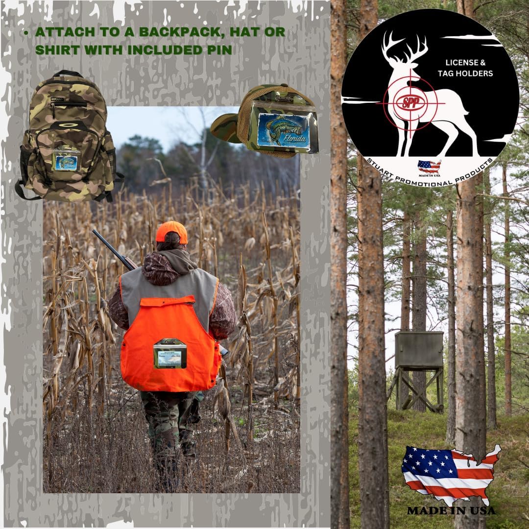 10 Pack Camouflage, Horizontal, Zipped, Pinned, Hunting License, Fishing License & Tag Holder, Made in USA