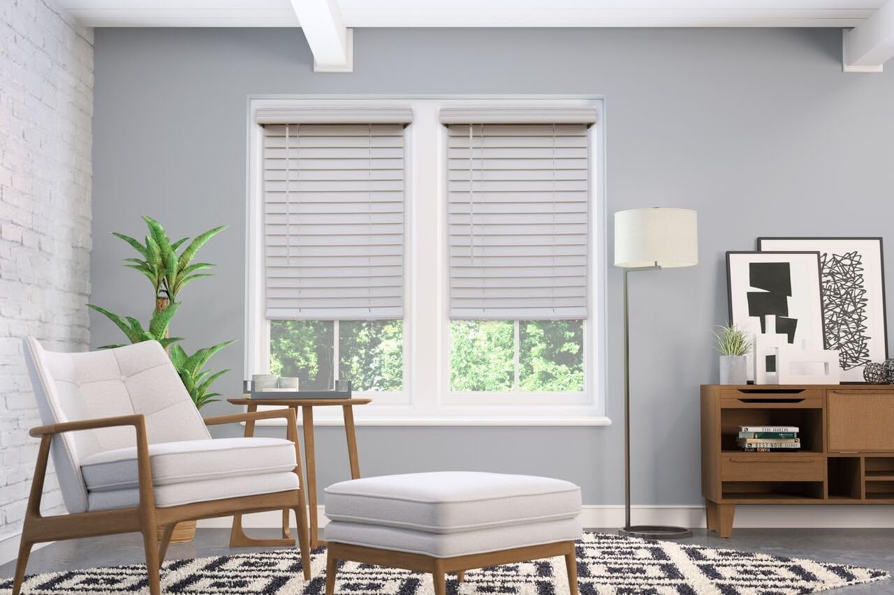 Custom Cordless 2" Faux Wood Blinds Sizes 20-72 Wide x 24"-74" High, White 20"W x 74"H White
