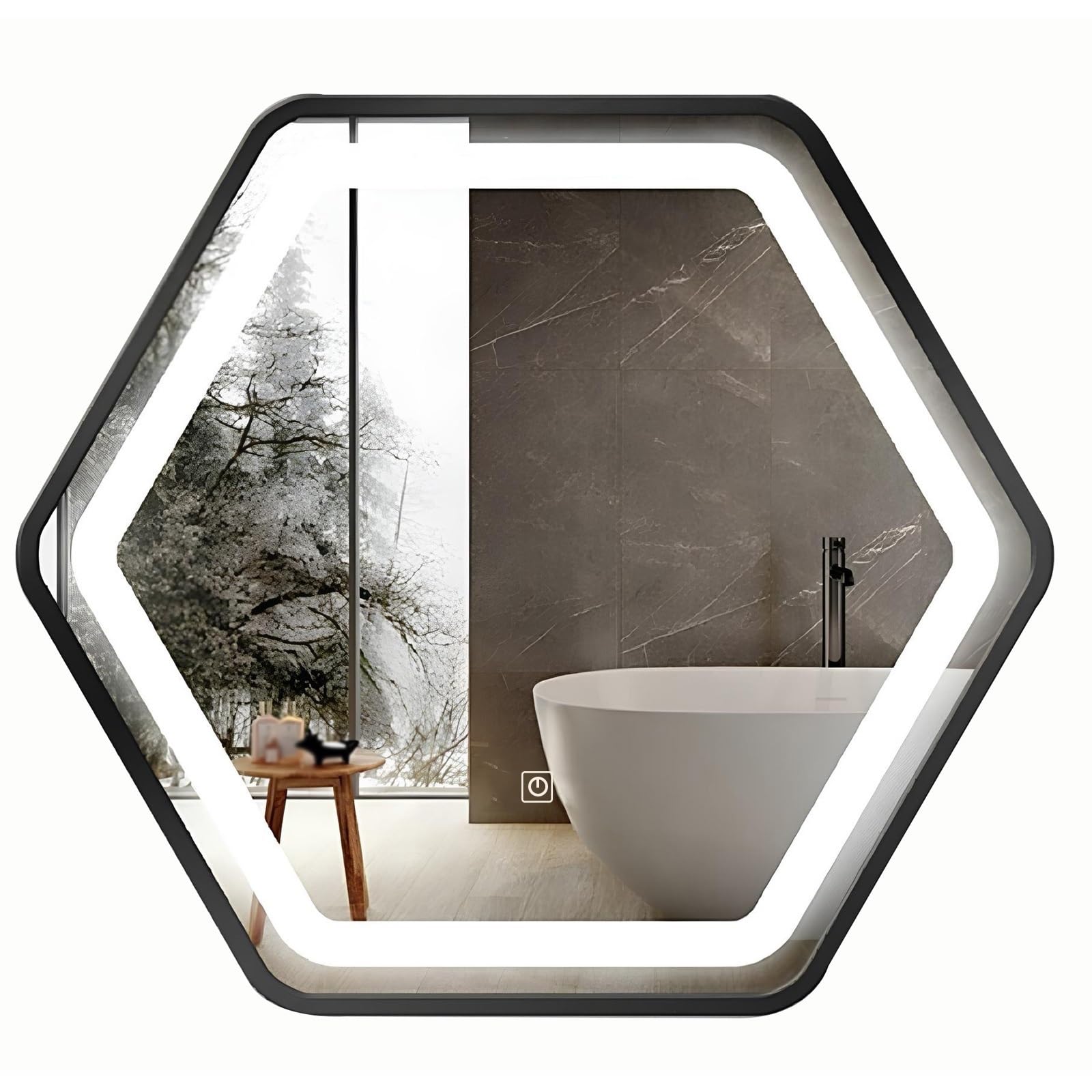 Ltsrll Black Hexagon Led Bathroom Wall Mirror With Metal Frame Modern Decorative Lighted Makeup Mirror For Hallway Entryway(,60Cm/23.6In)