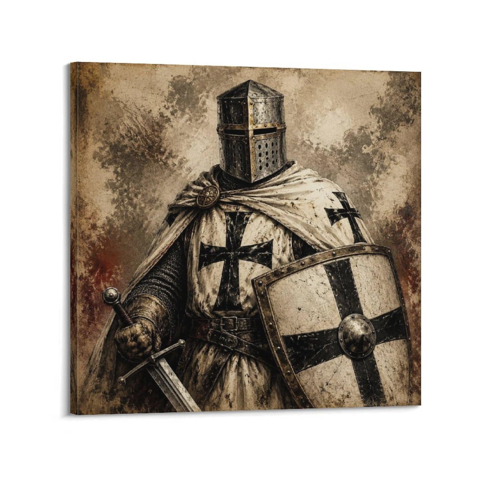 XKUGA Teutonic Knight Black Gothic Poster Cross Medieval Armor Modern Decorative Canvas Prints - Ideal Wall Art for Family, Man Cave, Game Room, Boys & Girls Bedroom 16x16inch(40x40cm)