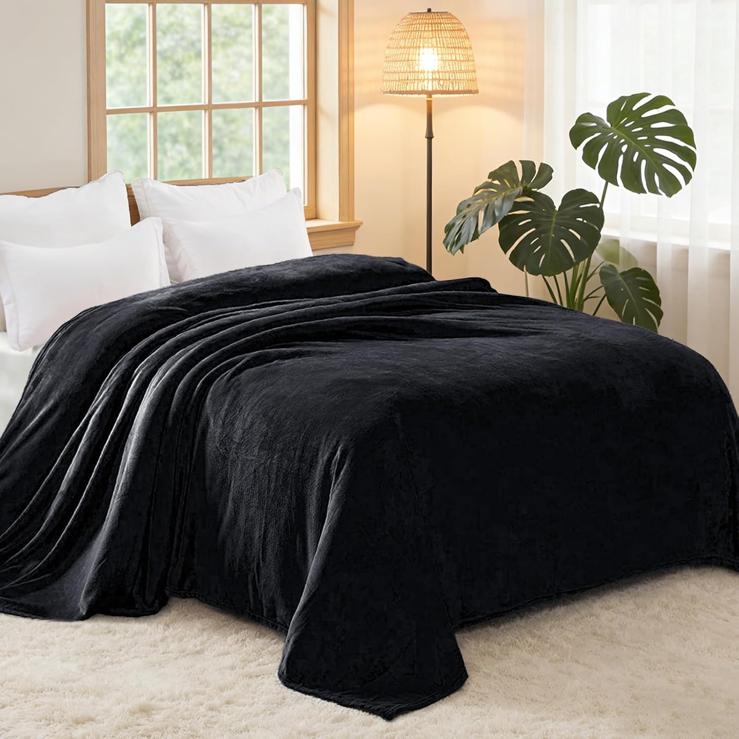 Exclusivo Mezcla Fleece Blanket Twin Size for Bed, Super Soft and Warm, All Season, Cozy, Plush, Lightweight, 60x80 Inches Black - Image 3