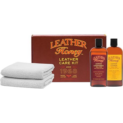 Leather Honey Complete Leather Care Kit: Cleaner, Conditioner, 2 Cloths. Non-Toxic Leather Care Made in the USA Since 1968. Restore Couches, Car Seats & Interior, Jackets, Shoes & Bags. for Any Color