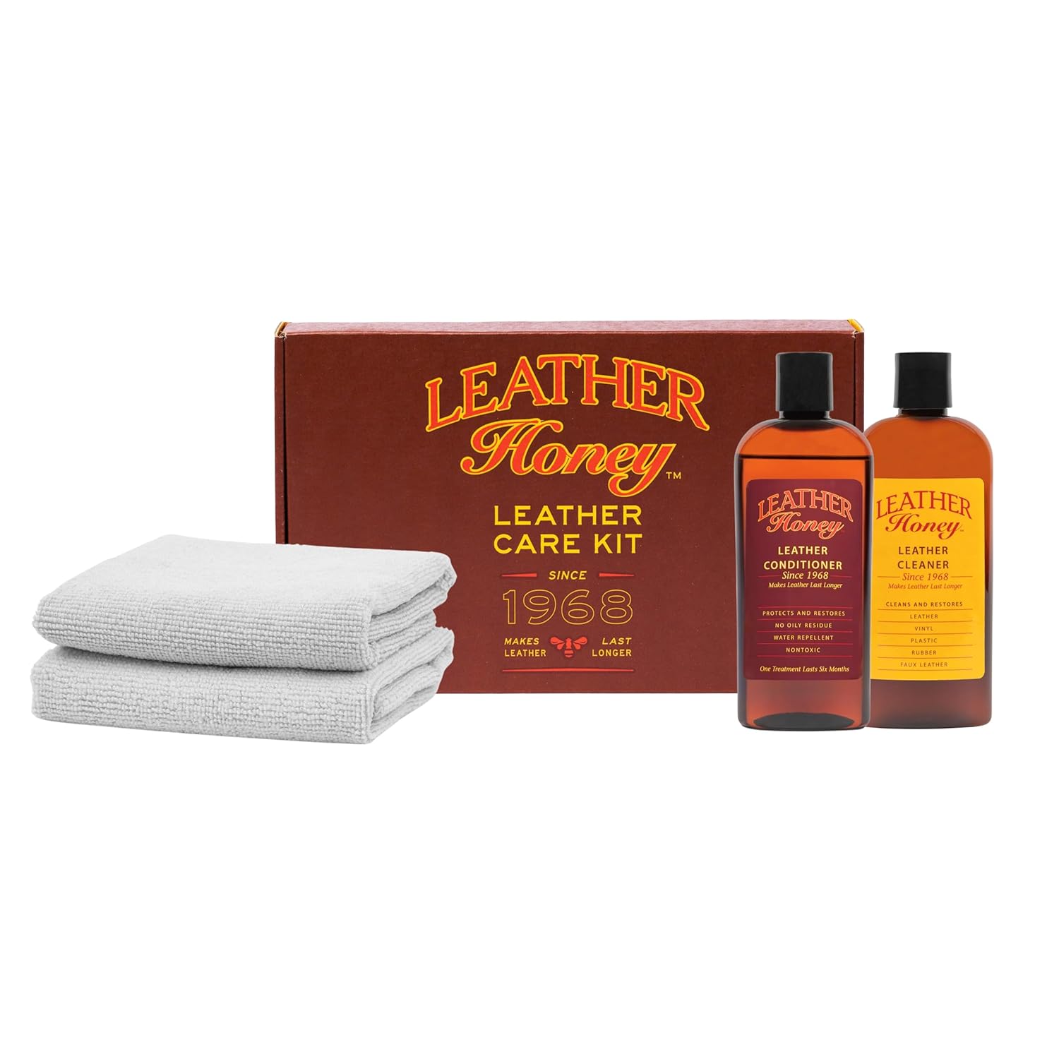 Leather Honey Complete Leather Care Kit Cleaner Conditioner 2 Cloths Non-Toxic Leather Care Made in The USA Since