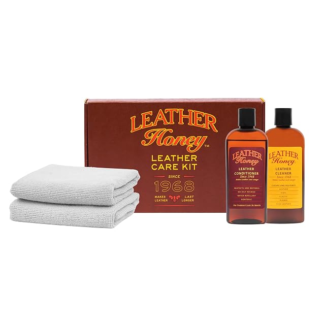 Leather Honey Complete Leather Care Kit Cleaner Conditioner 2 Cloths Non-Toxic Leather Care Made in The USA Since