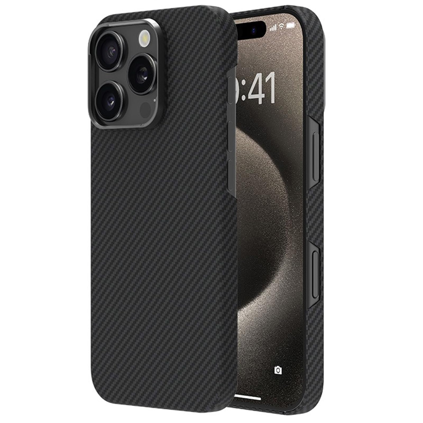 Funda para iPhone 16 Pro Max/16 Pro/16, compatible con MagSafe, protección de grado militar, fibra de aramida real 600D, minimalista, suave al tacto, resistente, duradera (16 Pro), color negro