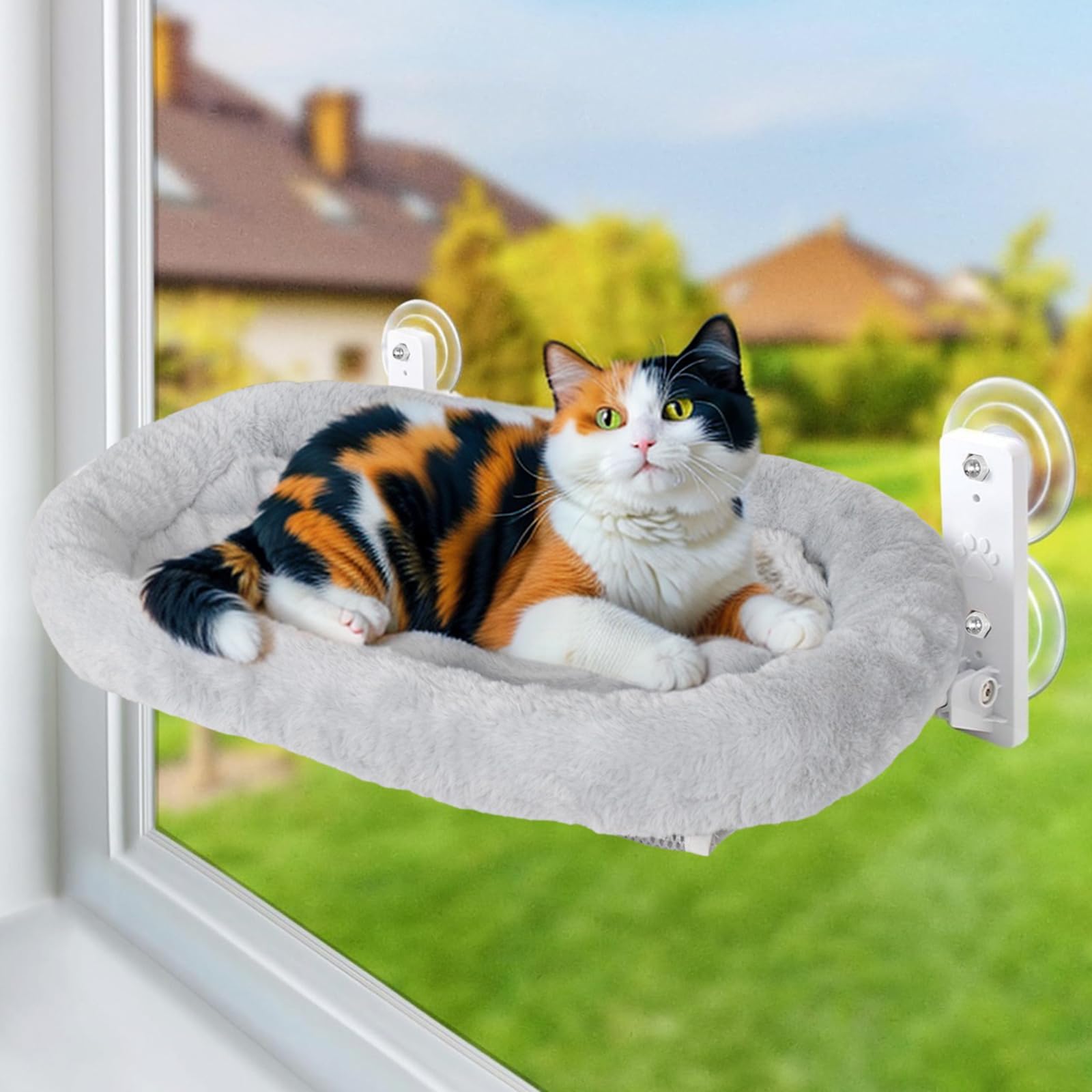 Hamac à Fenêtre pour Chats, Perchoir Chat Transat Étagère avec Ventouses Puissantes et Tapis Soft, Lit Suspendu pour Chat, Sac de Couchage pour Chat Idéal pour Explorer et Détente– 52 x 30 cm (gris)