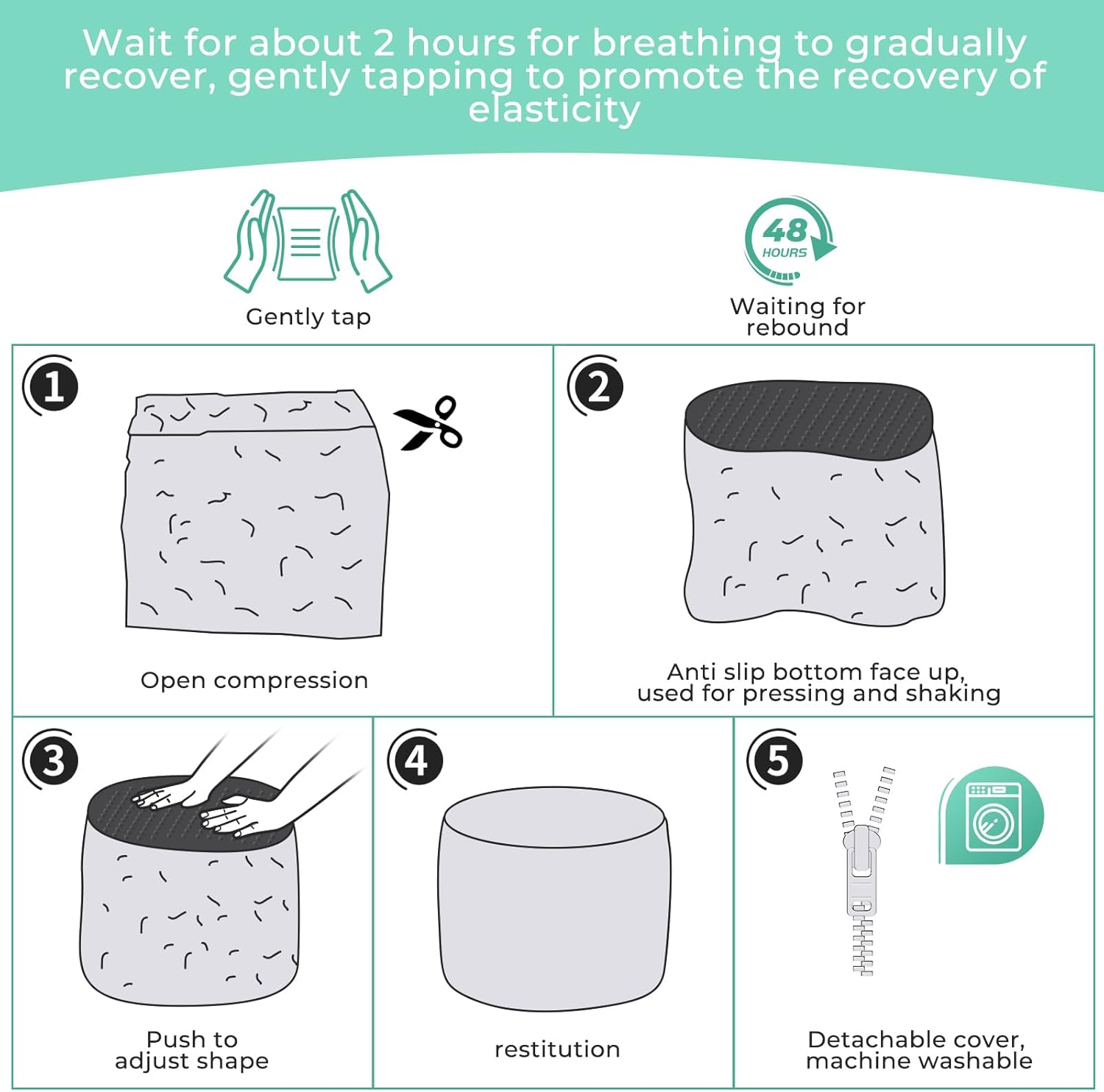 Dual-Size Corduroy Ottoman with Hidden Zipper – Ergonomic Memory Foam Footrest Poufs for Office Desks, Couches & Delicate Floors Off-White 20"x 15"