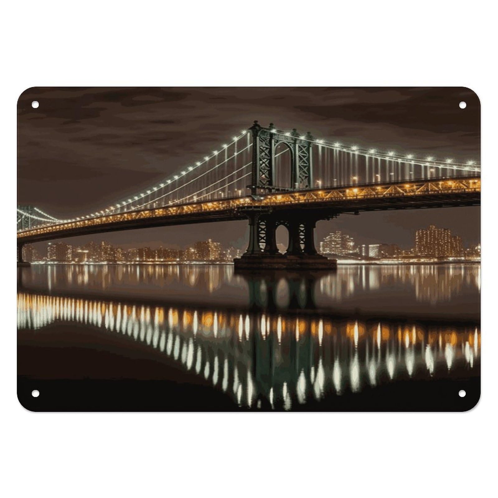 Fekiloot Style New York Manhattan Bridge Night Wall Decor Iron Painting Metal Sign