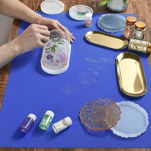 Vista 43 de Sapid Hoja de silicona extra grande para manualidades, alfombrillas de silicona gruesa para joyería, alfombrilla de silicona antideslizante para Azul