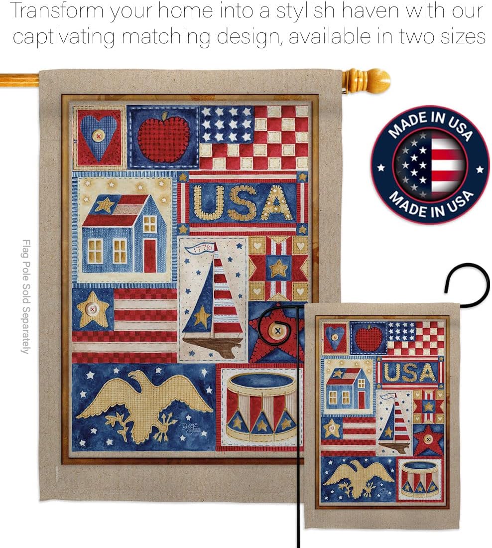 Breeze Decor H111077-BO USA Collage Americana Patriotic Decorative Vertical, House Flag 28"x 40", Multi-Color