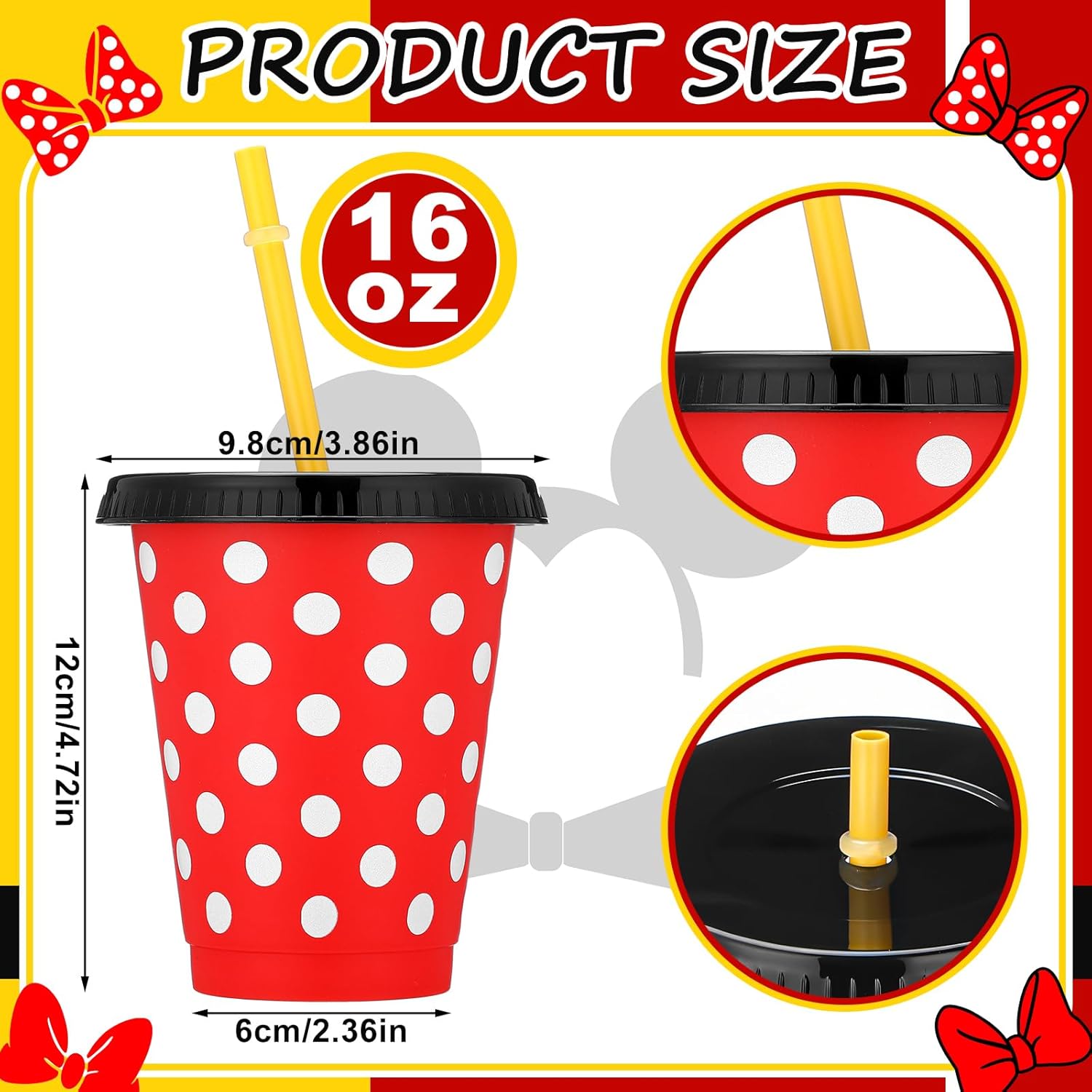 Sliner 24 Pcs 16 oz Reusable Plastic Cups Themed Plastic Tumbler with Lid and Straw Drinking Cup for Birthday Party Supplies Favors(Mouse) - Image 2