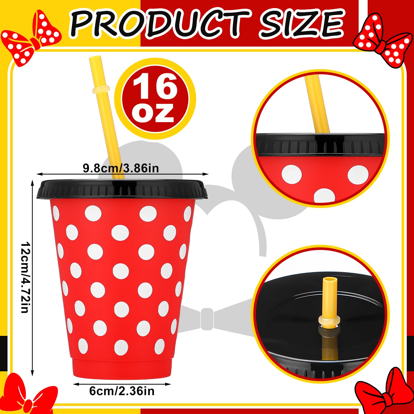 Sliner 24 Pcs 16 oz Reusable Plastic Cups Themed Plastic Tumbler with Lid and Straw Drinking Cup for Birthday Party Supplies Favors(Mouse)