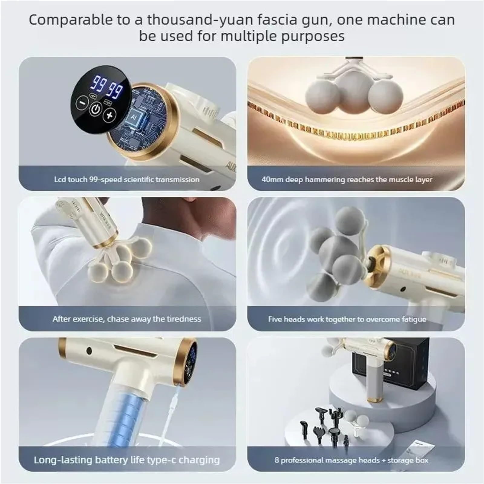 Pistola de Masaje, Fascia Gun Masaje De 5 Bolas Vibración Alta Frecuencia para Relajación Muscular