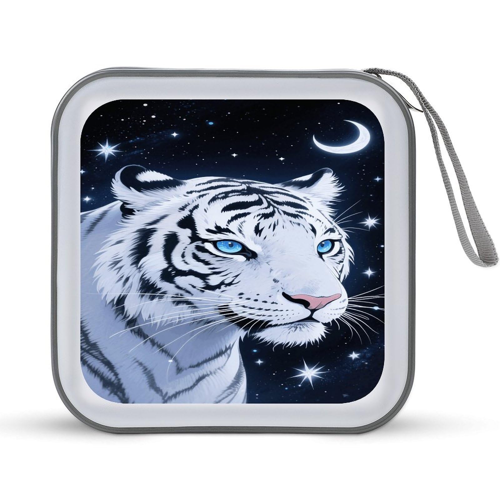 VstaDank Tiger and Moon CD Case DVD Holder Storage Portable Carry Binder Holder Wallet Large Storage Disc Wallet Bag Hard Plastic DVD Disc Case Large Media Binder 40 Capacity