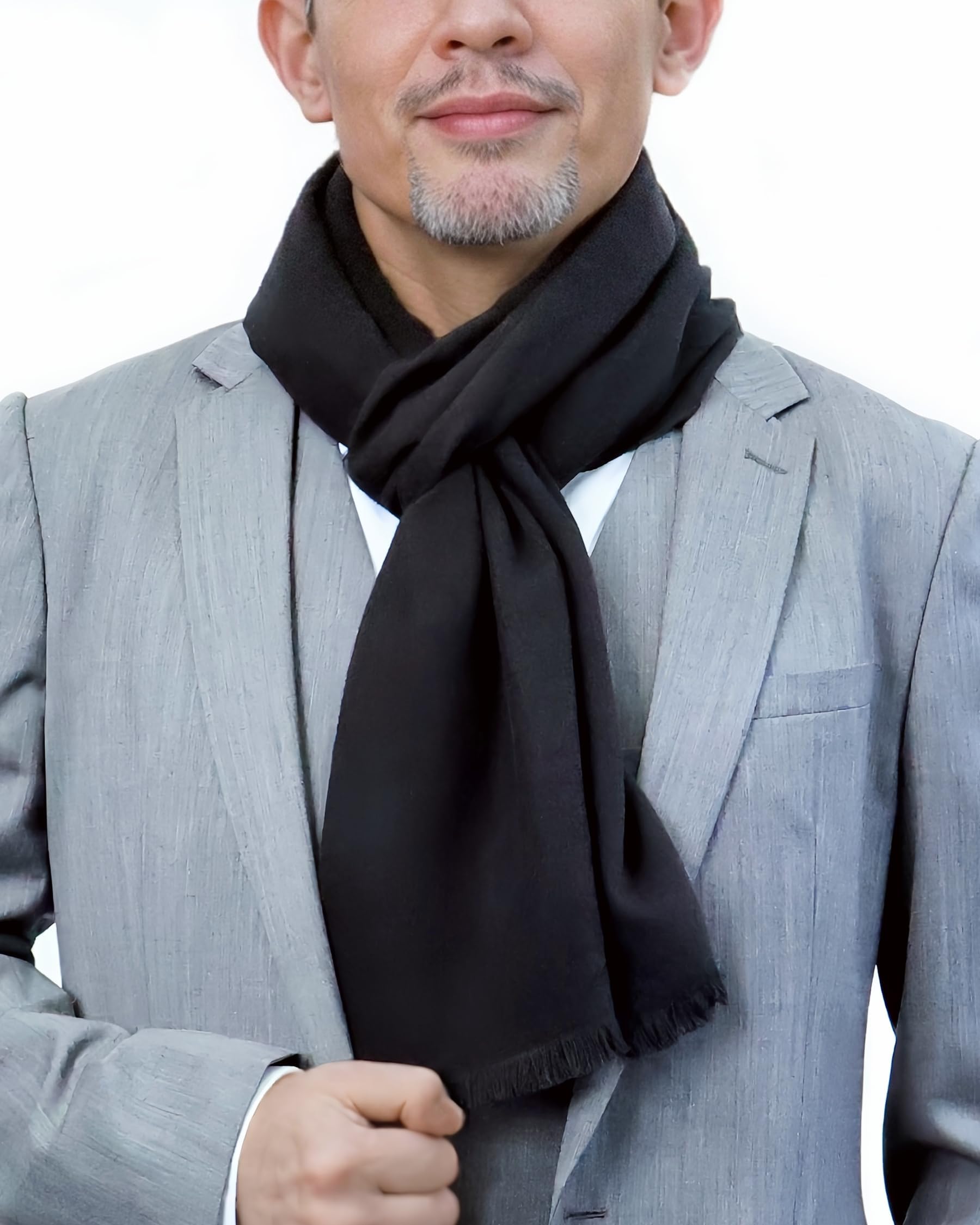 Men's Scarf, Fashion Cashmere Feel Scarves for Men Winter Autumn with Tassels Fringes Long