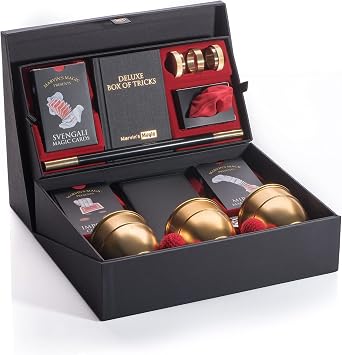 Marvins Magic - Signature Deluxe Box of Tricks | Executive Set of Magic Tricks | Magic Set for Beginner and Experience Magicians | تتضمن مستلزمات السحرة بطاقات سحرية غامضة وعملات ديناميكية