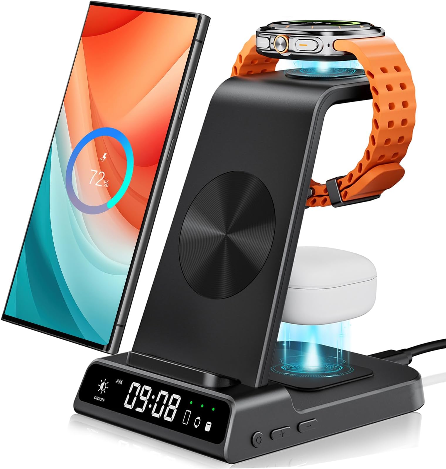 Wireless Charger for Samsung Devices, 3-in-1 Wireless Charging Station for Galaxy S25 Ultra/S25+/S25/Z Fold/Z Flip7/S24/S23, for Galaxy Watch 8/8 Classic/7/Ultra/6/5/4 (No Adapter) (Black)