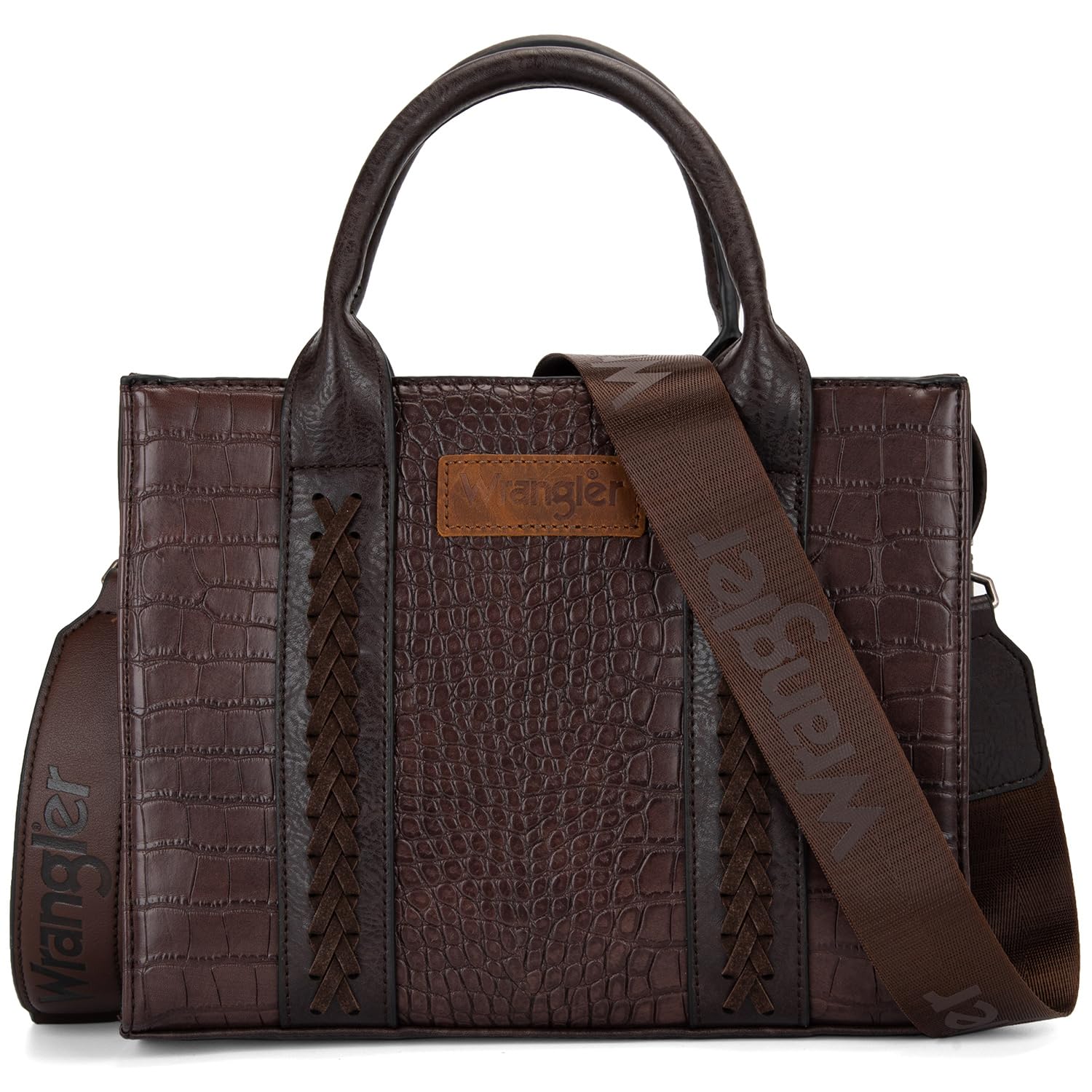 Wrangler Medium Tote Bag for Women Designer Satchel Handbags Top-handle Purses with Strap: Crocodile-coffee