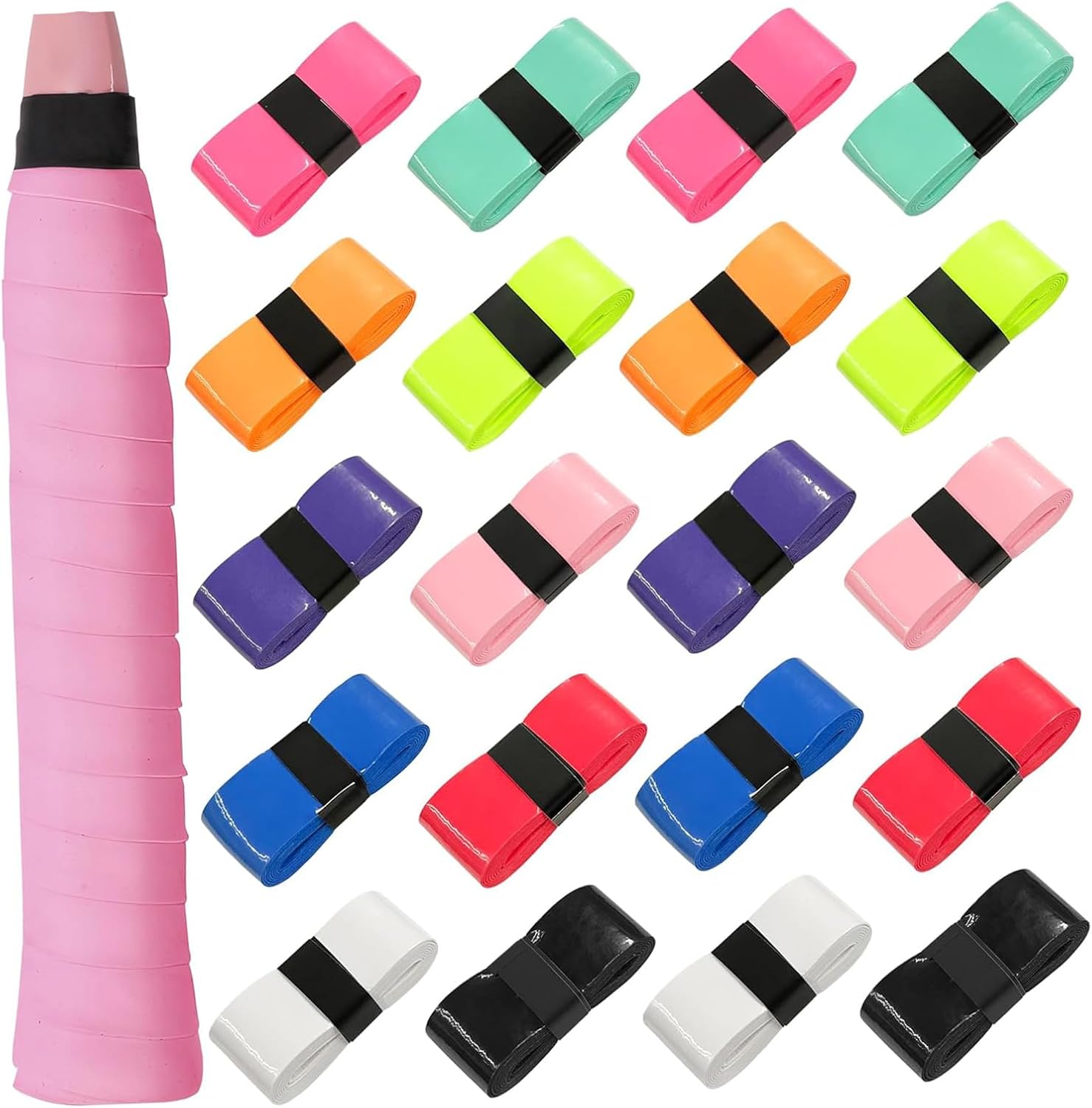 Fidqiog 20 Pack Tennis Racket Grip Tape, Anti-Slip Badminton Grip Tape, PU Upgraded Fabric Overgrip for Tennis Rackets, Badminton, Fishing