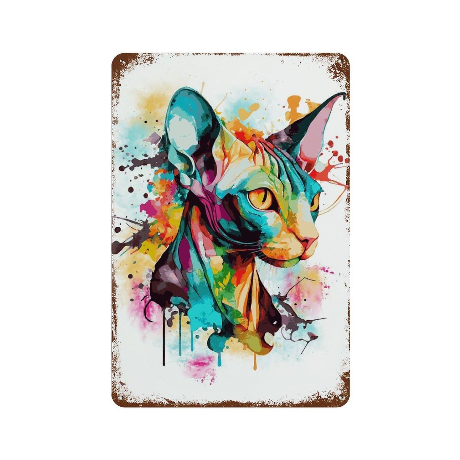 Colorful Sphynx Cat Retro Metal Sign 11.8"x7.9", Rustic Home Decor for Garage, Pub Or Kitchen