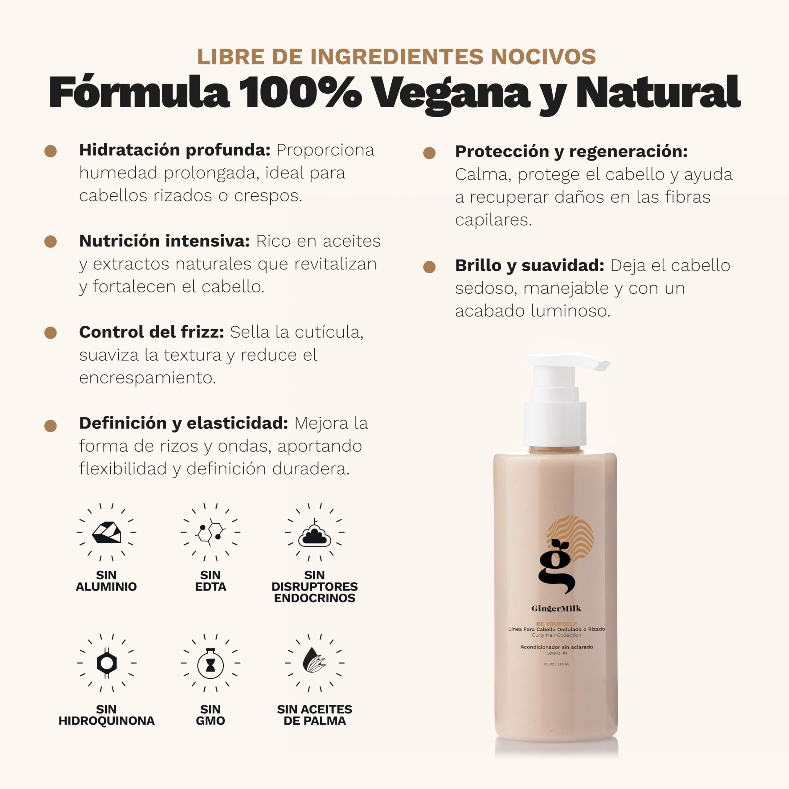 Ginger Milk Rutina Capilar para Rizos Be Yourself, Kit Curly con Shampoo, Mascarilla, Leave-In, Gel Definidor y Aceite para Pelo Rizado y Ondulado