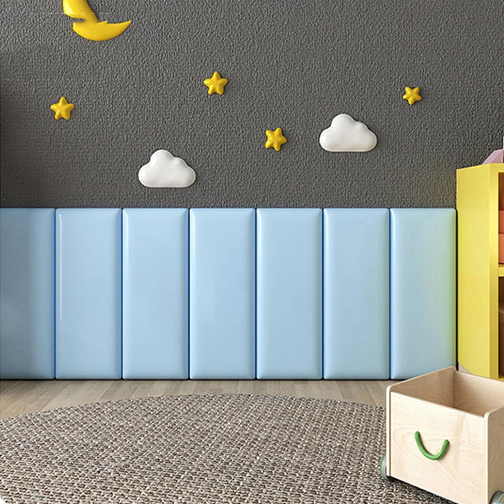 Kid's Anti Collision Wall Padding, Shockproof Peel And Stick Wall Sticker, Self-Adhesive Headboard Upholstered Wall Panels for Bedrooms Children's Room Nursery,Sky Blue,30x60cm 5 PCs
